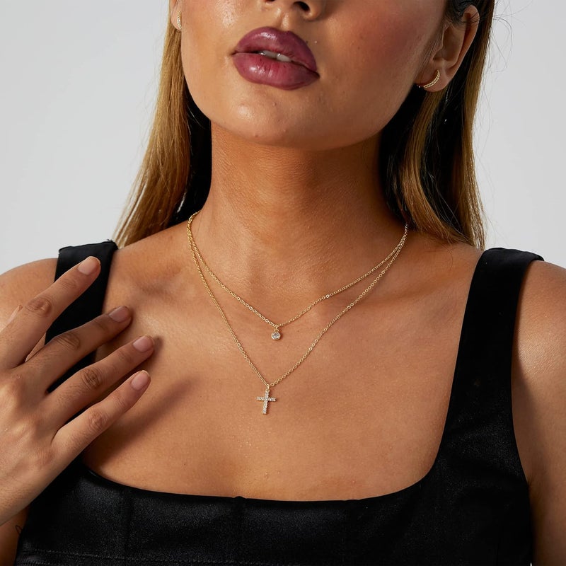 VIROMY Gold Cross Necklace for Women 14K Gold Plated Cute Sidways Cross Pendant Choker Necklaces Simple Trendy Everyday Jewelry for Women - Image 3
